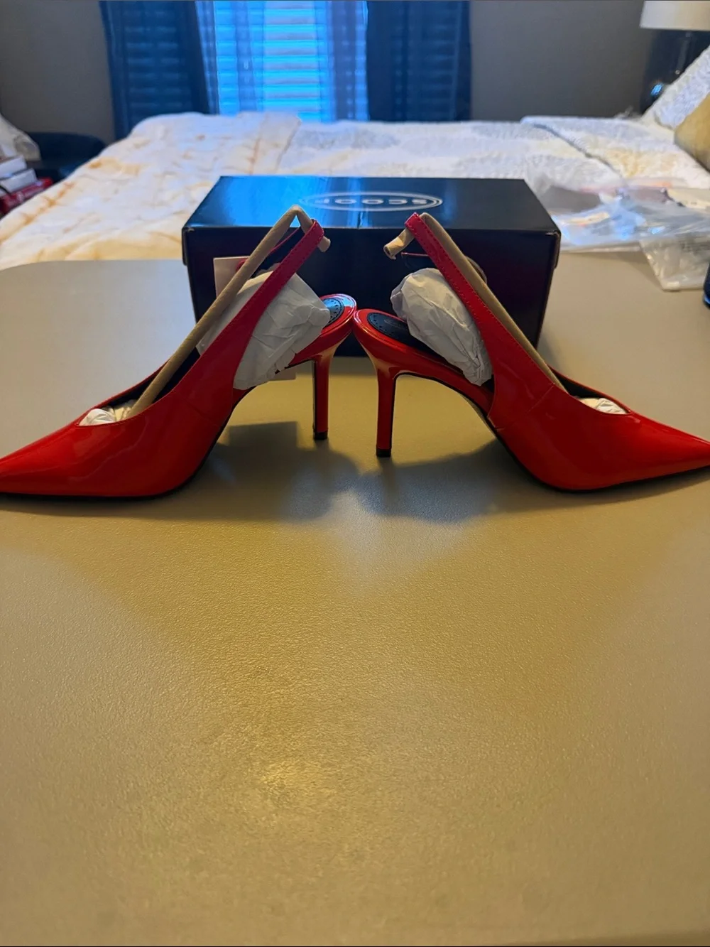 Red Patent Pointed-Toe Slingback Heels